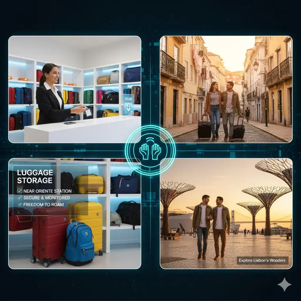 Secure luggage storage Lisbon near Oriente Station with monitored facilities.